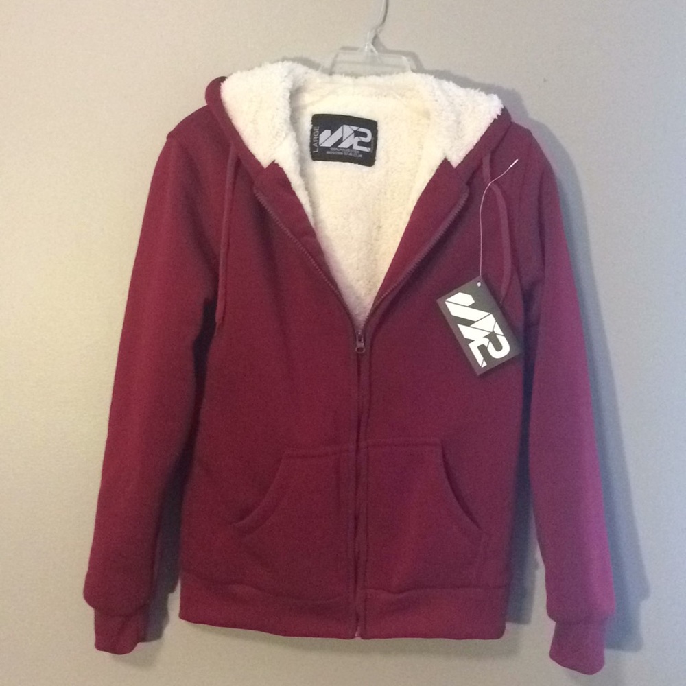 Fleece lined burgundy warm jacket